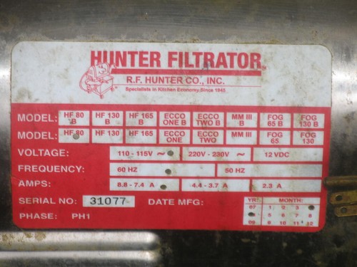 RF Hunter 80 Lb Oil Filtration System NSF Model# HF80 - 第 3/5 張圖片