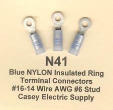 50 Blue NYLON Insulated RING Terminal Connectors 16-14 Wire AWG 6 Stud MOLEX