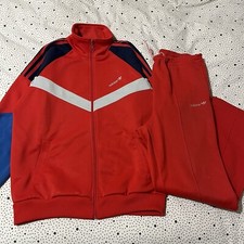 Vintage 1970s Adidas Warm Up Track Jacket and Pants Set Tracksuit Red Blue White