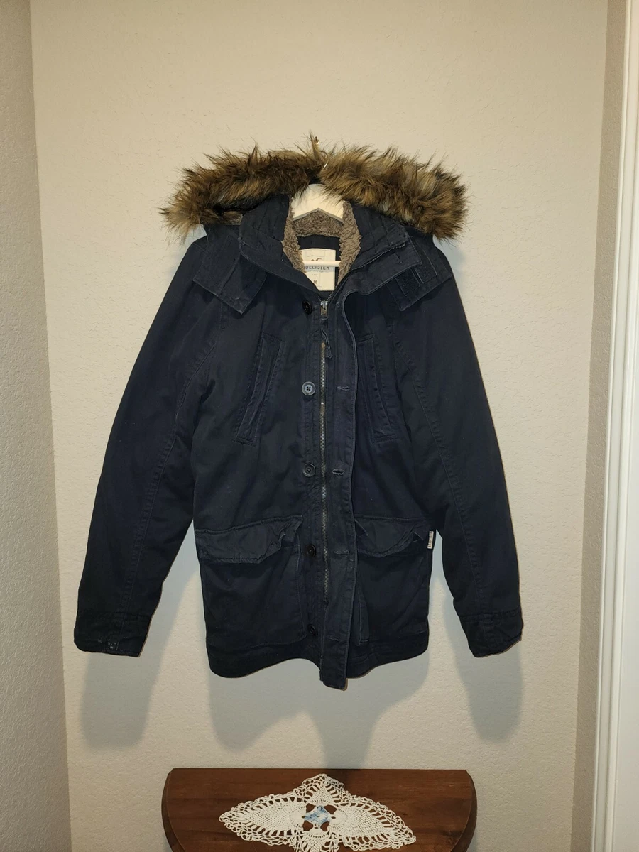 Mens Hollister Jacket Faux Fur Lined MEDIUM Blue Cotton