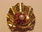 , Rubies & Pearl Brooch Pendant 12.4 Grm Rare 1940 Coro Pegasus 10 K Solid Gold