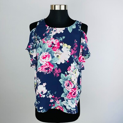 BCX Top Womens Pretty Cute Lovely Colorful Multicolored Floral Print XS