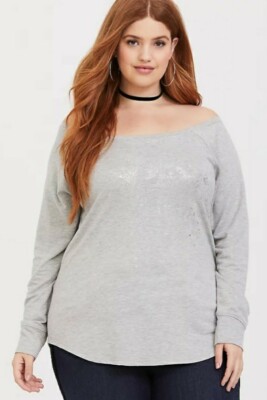 NWT Torrid Grey Off The Shoulder Foil Sweatshirt Women's Plus Size 2 2X 18/20 | eBay