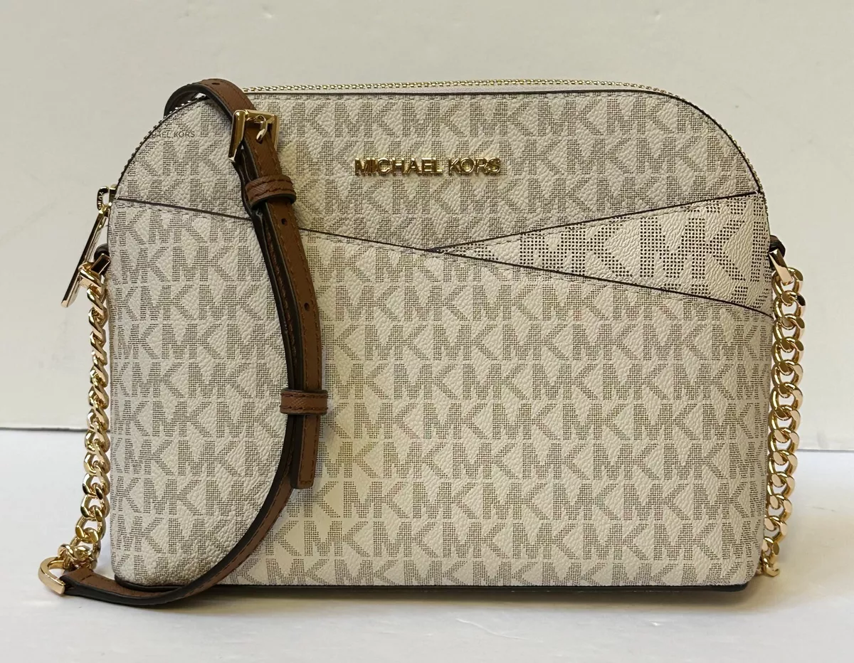 Michael Kors Jet Set Travel Medium Dome Crossbody Bag Pvc Logo Signature  Vanilla