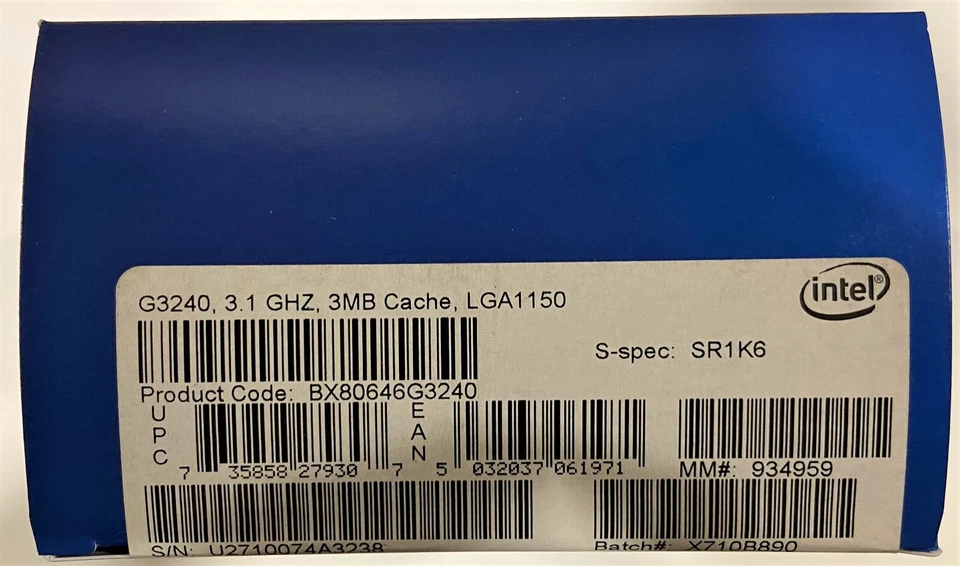 Intel BX80646G3240 SR1K6 Pentium Processor G3240 3M Cache, 3.10 GHz NEW - Image 2 of 2