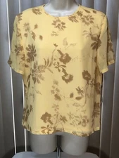 Pendleton Short Sleeve Blouse 10P Lined High Neck Top Yellow Floral Womens