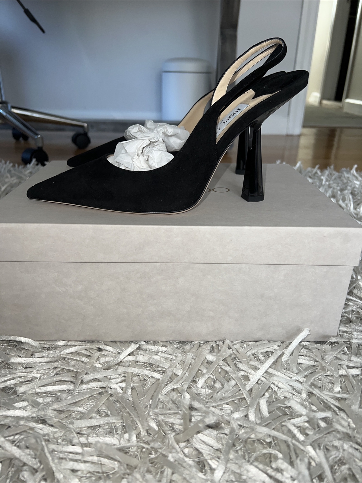 JIMMY CHOO FETTO 65 Slingback PUMP BLACK SUEDE EU38,… Gem