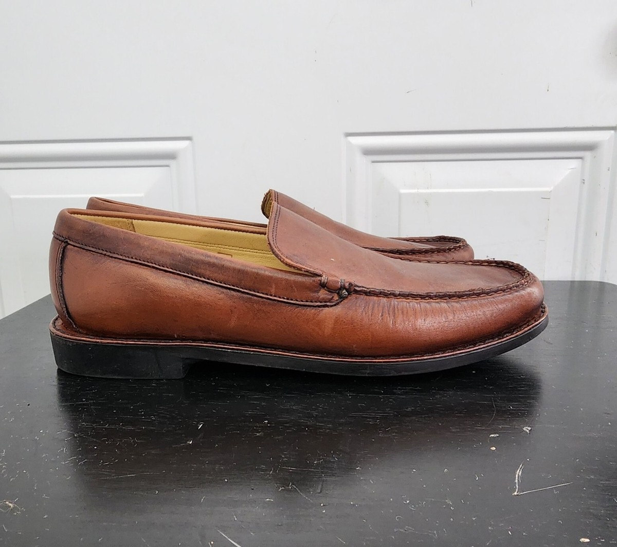 NWOB JOHNSTON & MURPHY SHEEPSKIN DRIVING MOC Size 9 Tan Suede PENNY LOAFER Men main image 2