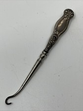 Antique Sterling Silver Button Hook 3 5/8  Repousse Flower Floral Scroll