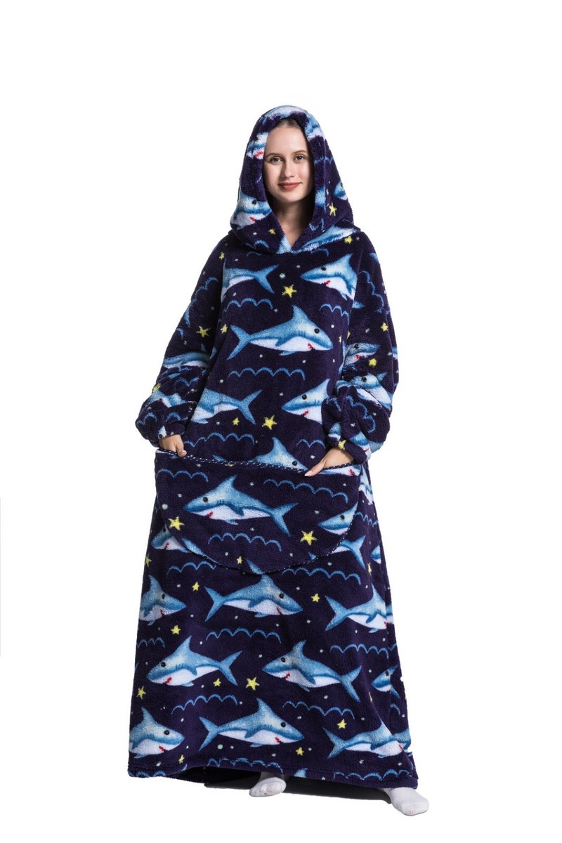 Unisex Oversized Super Long Flannel Hoodie Blanket - The Range - View #2