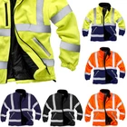 Mens Premium Safety Hi Vis Visibility Lined Work Fleece Jacket Plain & Two Tone