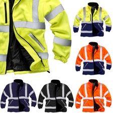 Mens Premium Safety Hi Vis Visibility Lined Work Fleece Jacket Plain & Two Tone