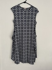 Como Vintage Womens Blue & White Chain Pattern Sleeveless Dress Small Tie Belt