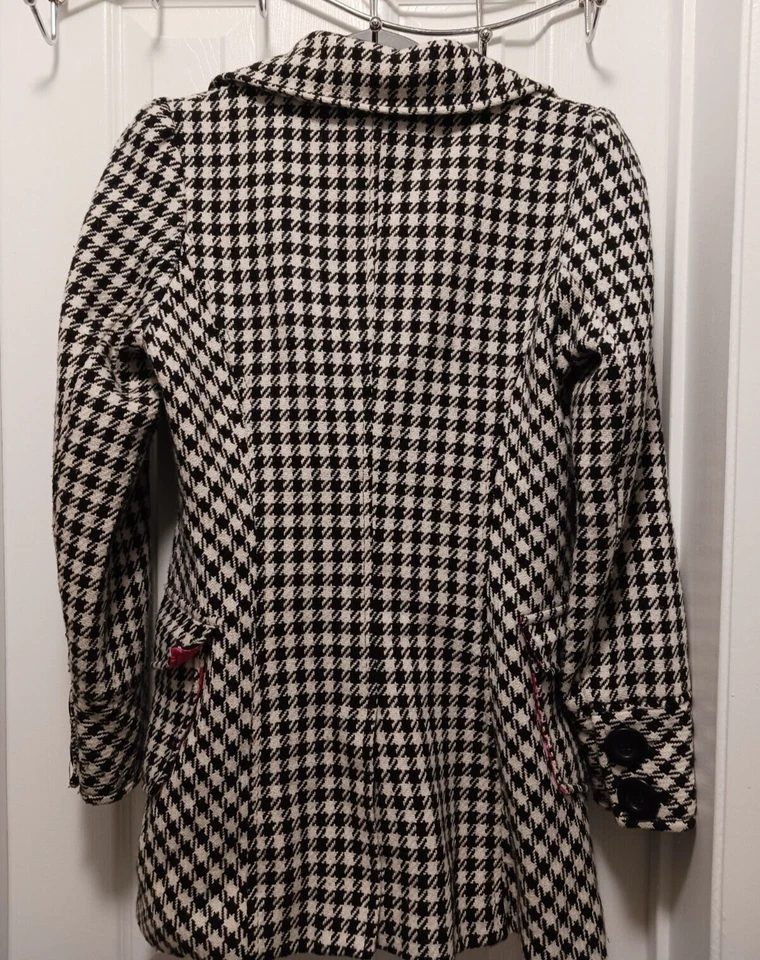 Abrigo Forever 21 Mujer Mezcla Lana Guisante Talla S Blanco Negro Cuadros Doble Pecho Foto 2 de 4