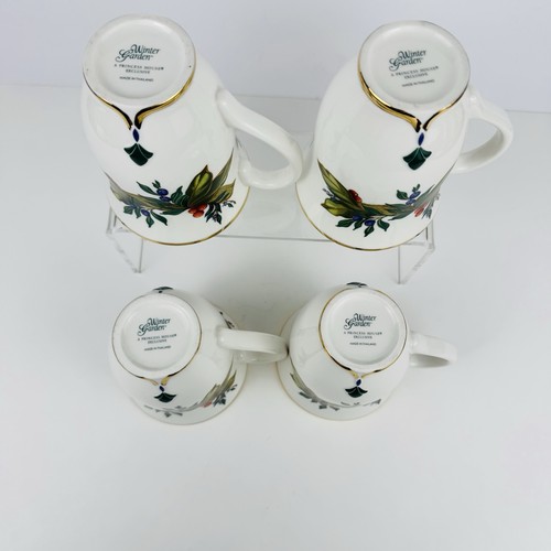 Set 4 tazze porcellana giardino invernale Princess House bordo oro bacche di agrifoglio 12 oz - Foto 10 di 11