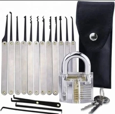 Lockpicking Practice Set – 15 PCS Stainless Steel Tools with Transparent Trainin