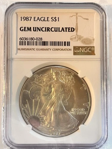 1987 American Silver Eagle $1 Dollar Coin One Troy Ounce NGC GEM UNCIRCULATED