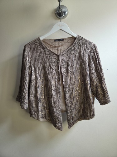 Atmosphere Bronze Pailletten Perlen Jacke UK 12 Boho Shrug Abend Party Festival