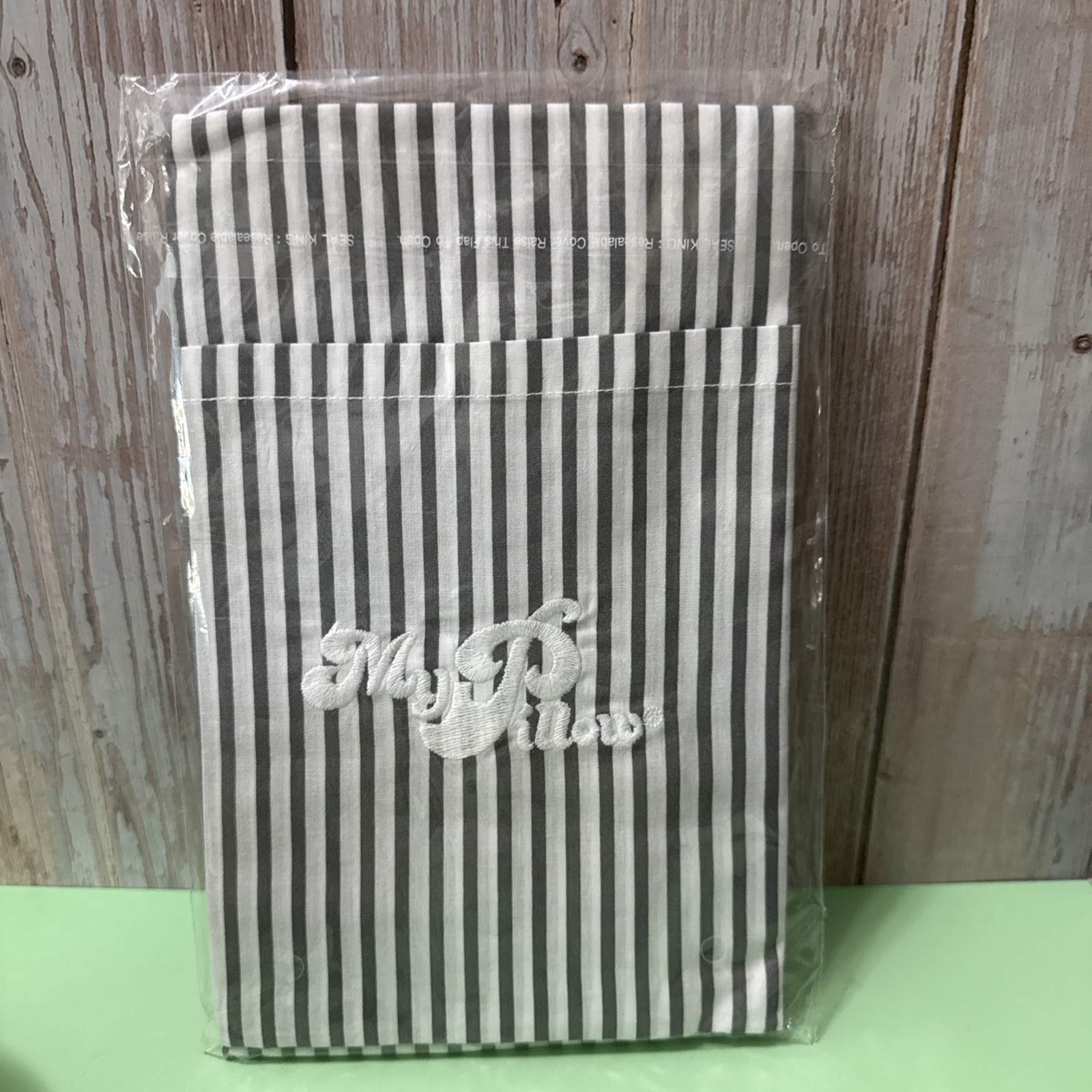 My Pillow Roll & Go Pillowcase Gray Stripe New  100% Cotton *Pillow NOT Included