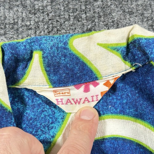 Vintage SEARS HAWAII Shirt Mens Large Blue Floral Loop Collar Hawaiian Aloha 60s - Picture 5 of 7