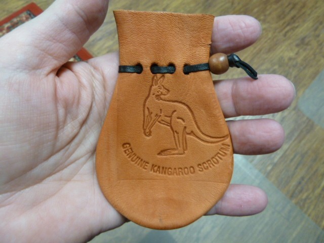 A genuine leather kangaroo scrotum coin purse — nature's own weird little pouch, and the ultimate conversation-starting gag gift.