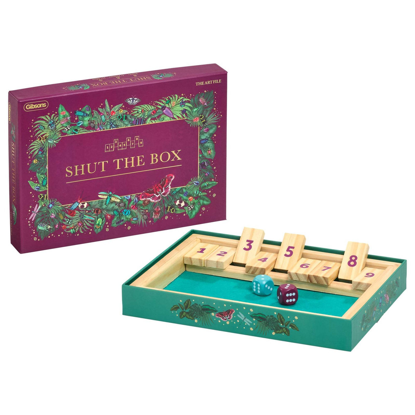 Gibsons Shut the Box The Art File Family Board Game Wooden Dice Strategy Gifts