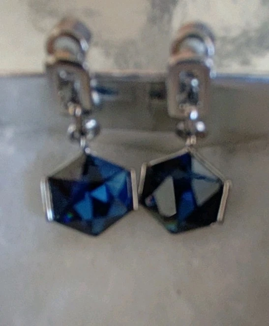 Kenneth Cole Blue Faceted Drop Earrings Hexagonal Silver Tone Royal Blue - Image 3 of 4