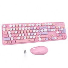Colorful Computer Wireless Keyboard Mice Combo, Typewriter Flexible Keys Offi...