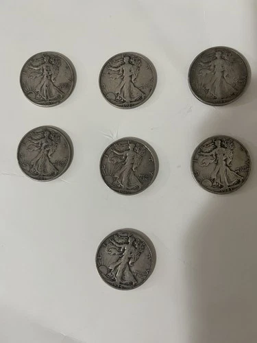 Lot of 7 Liberty Walking Half Dollars- Silver Coins