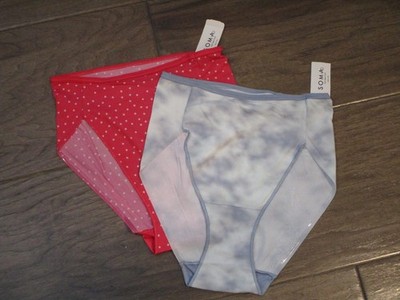 2-PACK SOMA VANISHING EDGE HIGH LEG PANTIES IN RED DOT/BLUE CLOUDS SIZE MEDIUM
