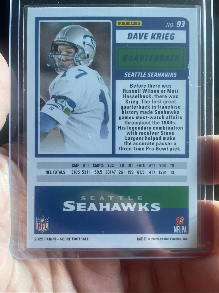 2025 Score #93 Dave Krieg Orange Parallel Seattle Seahawks Card - Image 2 of 2