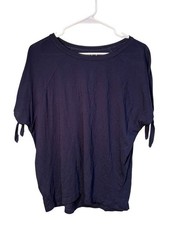 Loft Women's Size Small Boatneck T-Shirt Navy Blue Tie Short Sleeve Cotton Modal