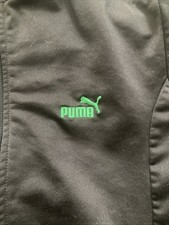 Puma Vintage Zip-up Windbreaker Black, White With Green Piping, Size M