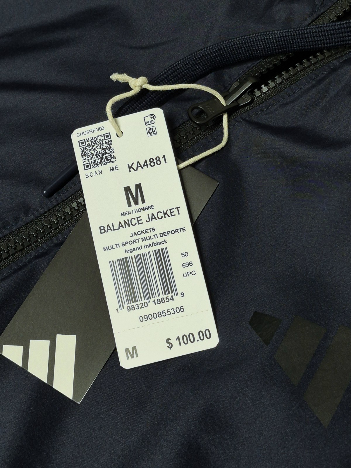 adidas Navy and Black Hooded Windbreaker Jacket Sz Medium NWT $100 image 6