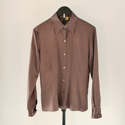 Caslon 100% Silk Blouse Women S Brown Mocha Button Front Long Sleeve Shirt