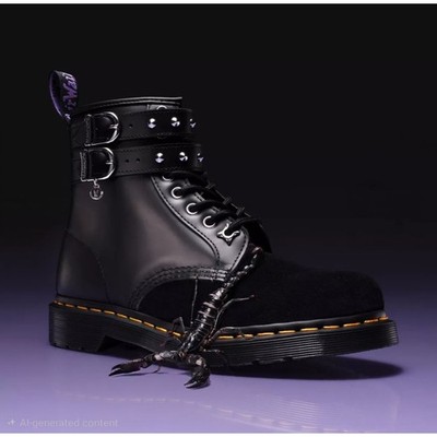 Dr. Martens 1460 Wednesday Boots Women 8 Black Velvet Leather Studded Goth Alt