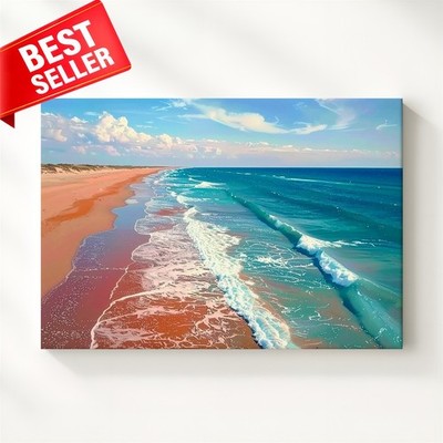 Canvas Serene Coastal Rhythm Aerial Waves Reddish Sand Shoreline Some Wall Art