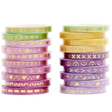 Skinny Gold Washi Tape Set Basic Foil Print Decorative Masking Tapes for Arts, D