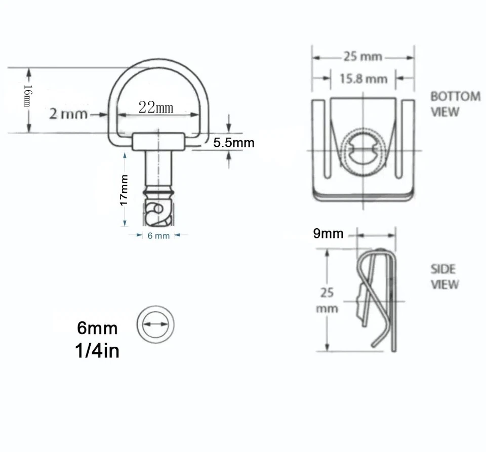 Sujetador de carenado de carrera de 1/4 anillo en D universal de 17 mm para motocicleta de liberación rápida Foto 2 de 4