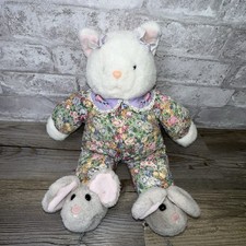 Vtg Plush Creations Cat Kitten Floral Pjs Mouse Slippers Stuffed Plush  3650