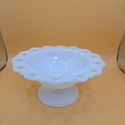VTG Anchor Hocking Milk Glass Lace Edge Pedestal Candy Trinket Dish 7 x 3 1/8 In
