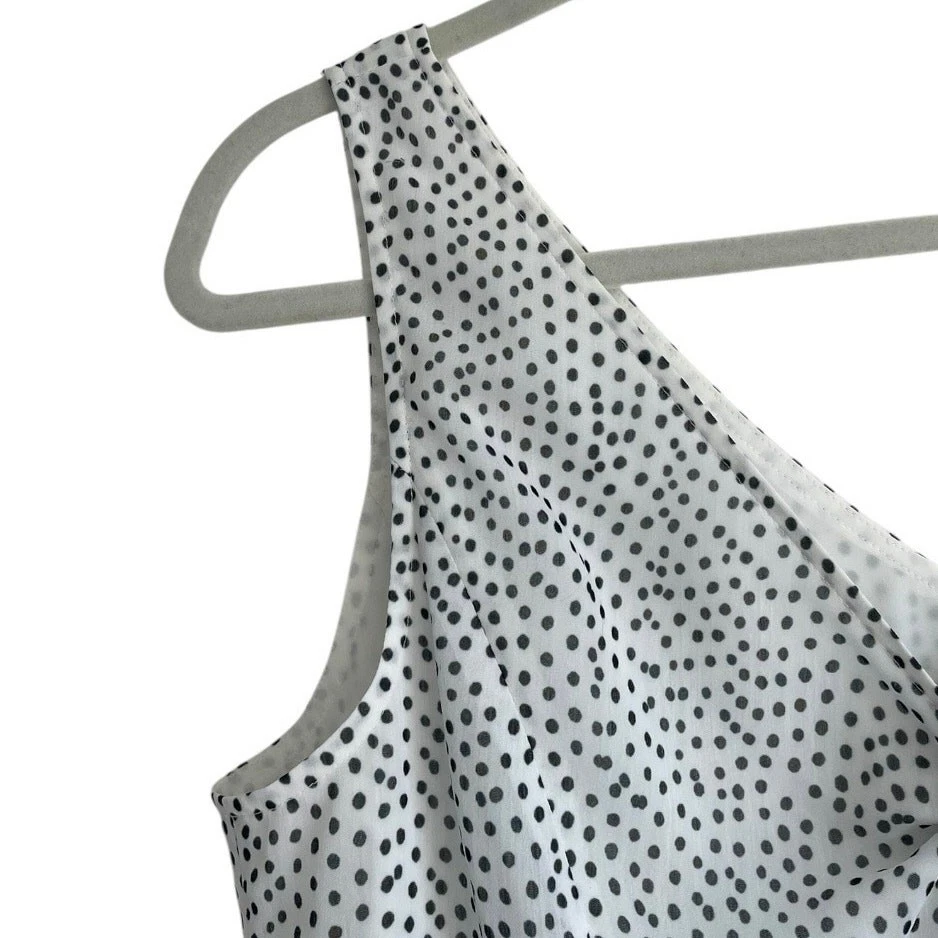 Blusa sin mangas Doncaster blanca y negra a lunares transparente con cuello en V Foto 2 de 4