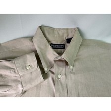 VTG Lands End Men Button Down Long Sleeve Shirt Brown Tan Size 16 34 Made in USA