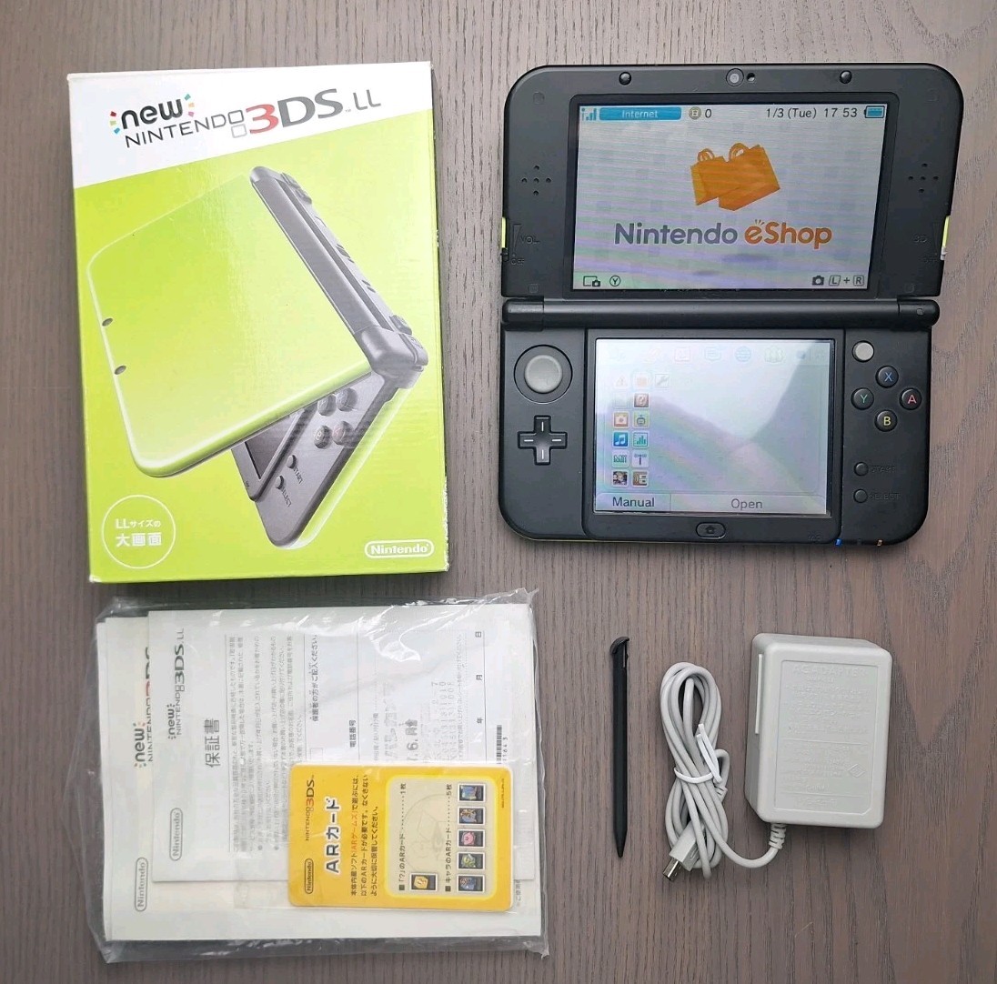 New Nintendo 3DS XL Lime Black | Charger + 32GB SD Card | Region
