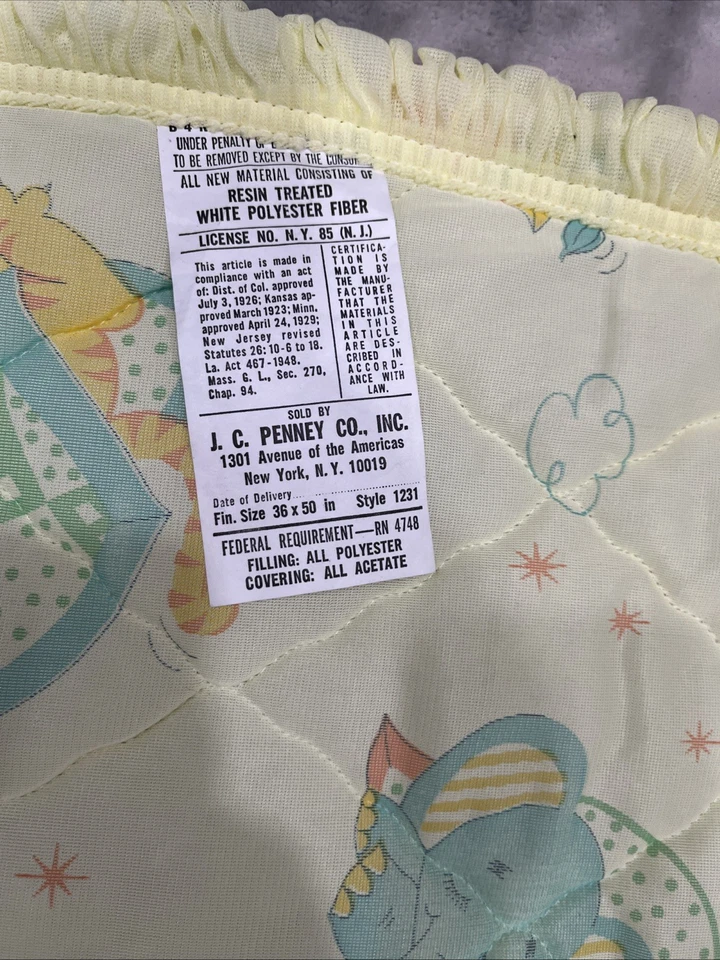 Manta bebé vintage elefante hipopótamo león tigre amarillo 34”x 50” JC Penny Foto 3 de 4