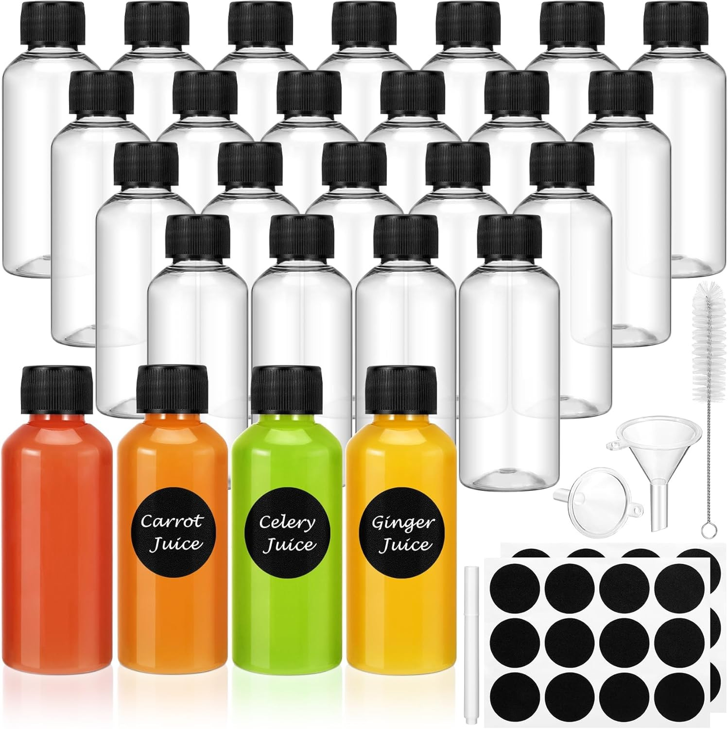 With Caps, Mini Reusable Plastic Ginger Shots Bottle L