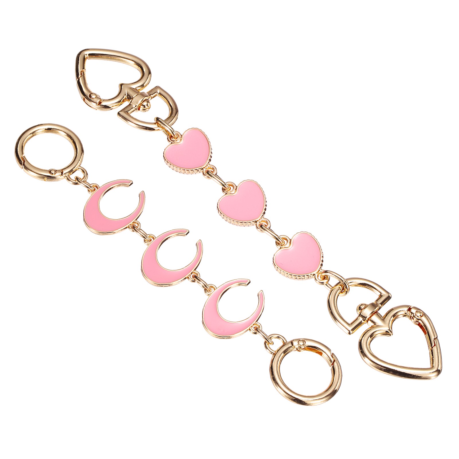 "2Pcs Purse Strap Extender, 6.7\" and 5.9\" Bag Replacement, Pink Heart and Moon"