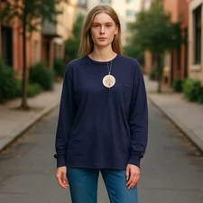 ANRABESS Women's Long Sleeve Pocket Top, Relaxed Fit, Navy Blue, Size L