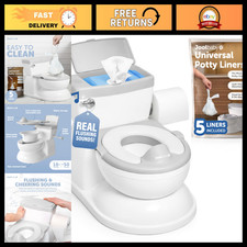 2-in-1 Realistic Potty with Flushing Sounds, Wipes Storage Easy Clean - Gray