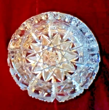 VINTAGE CLEAR CRYSTAL GLASS CIGAR ASHTRAY ETCHED STARBURST ROUND 5" 1lb 15.9oz